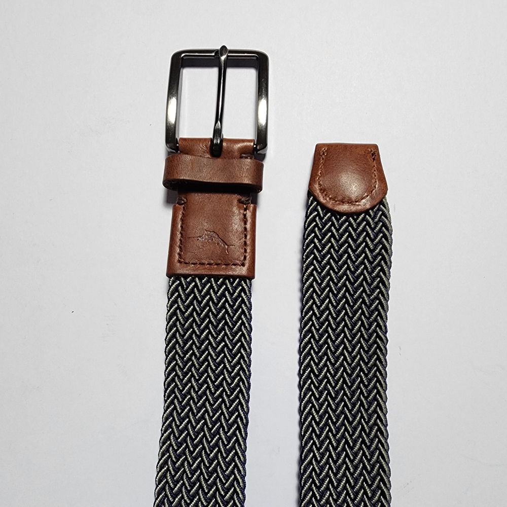Tommy Bahama Men's Two Tone Stretch Braided Webbed Belt Blue/Gray Size S/M - Picture 3 of 6